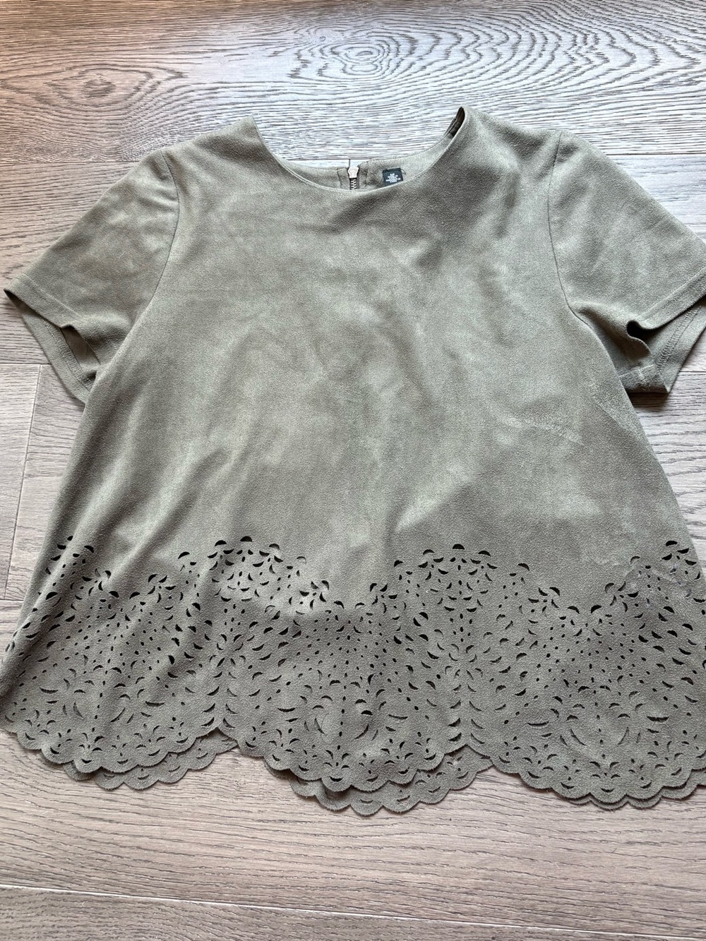 Sage Scalloped Hem Suede Feel Top Small